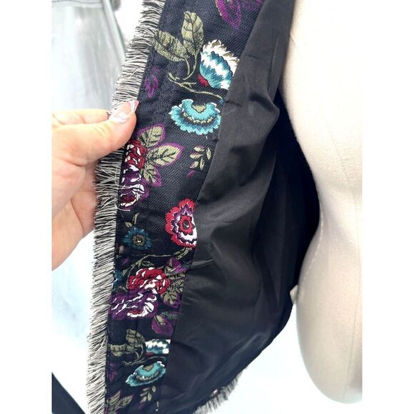 Ann Taylor Loft Black Blazer Jacket Floral Embroidered Fringe Size 8 - Picture 8 of 15